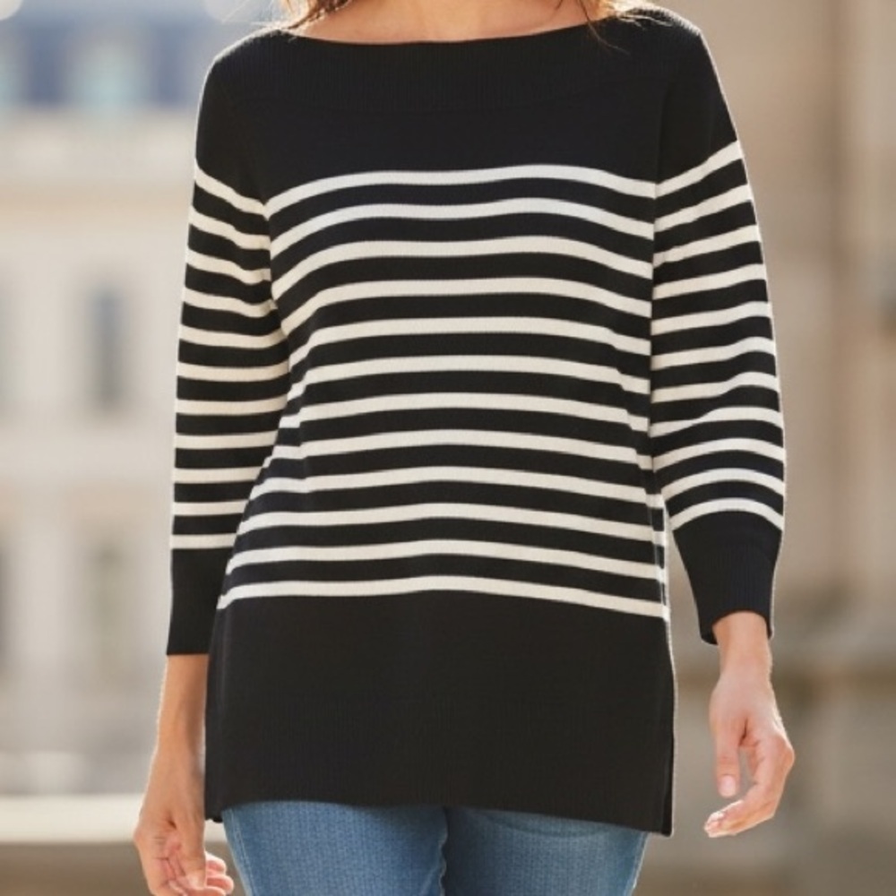 MTL1980 - Black and White Striped Sweater - Casual or Workwear - Size XL